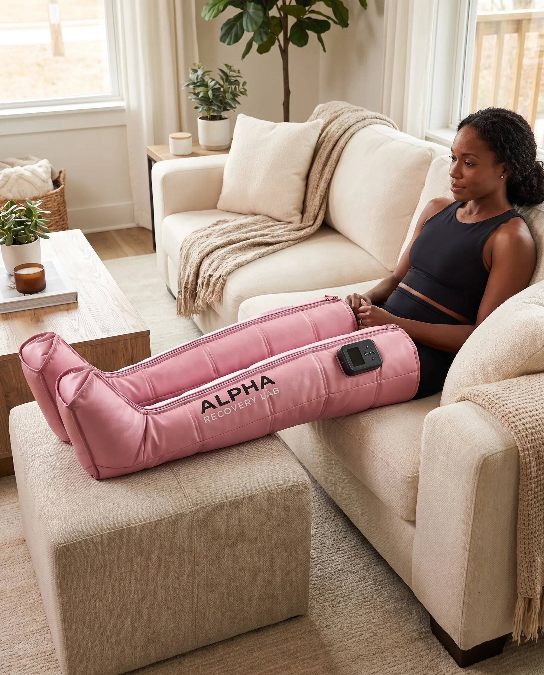 Blush Pink AlphaFlow wireless compression boots